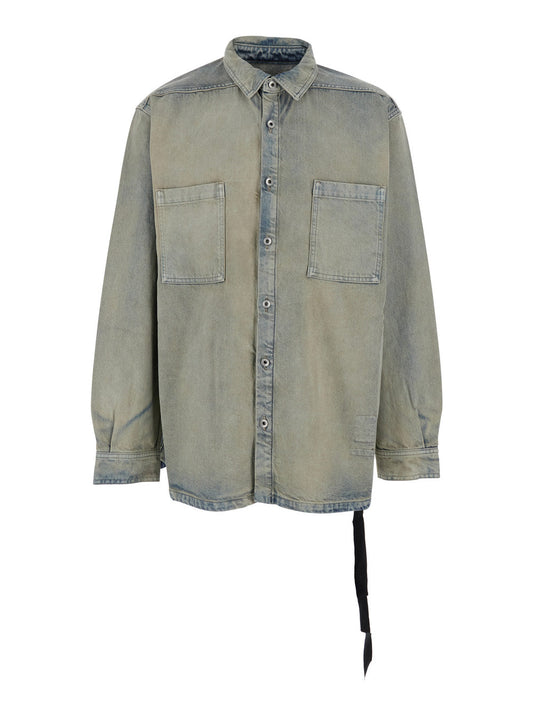 Drkshdw Men Light Blue Jacket With Classic Collar And Drawstring Detail On The Waist In Denim Man
