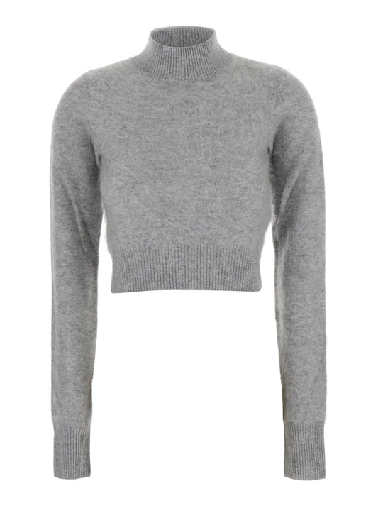 Sportmax Women 'Gubbio' Grey Cropped Sweater With High Neck In Cashmere Woman