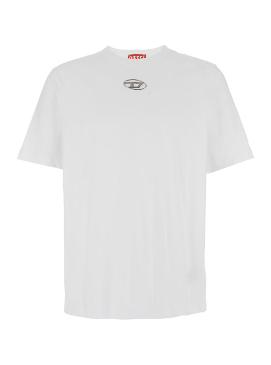 Diesel Men 'T-Adjust-Od' White T-Shirt With Logo Patch On The Front In Cotton Man