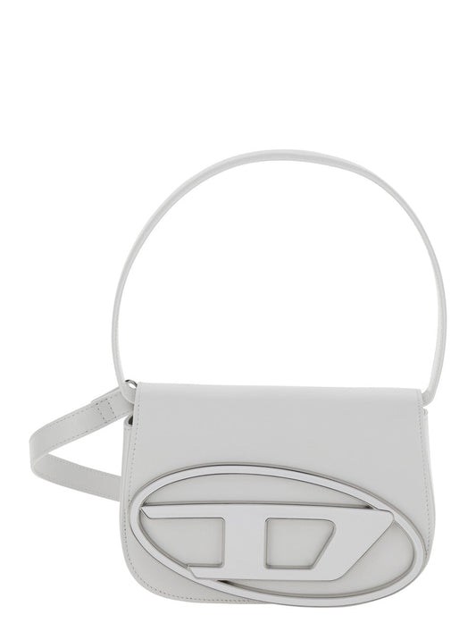 Diesel Women '1Dr' White Shoulder Bag With Oval D Patch In Leather Woman