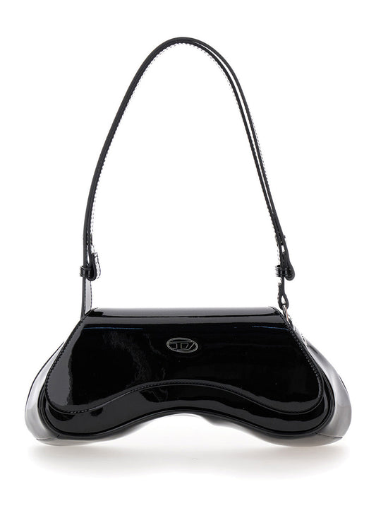 Diesel Women 'Play' Black Shoulder Bag With Logo Plaque In Tech Fabric For Women