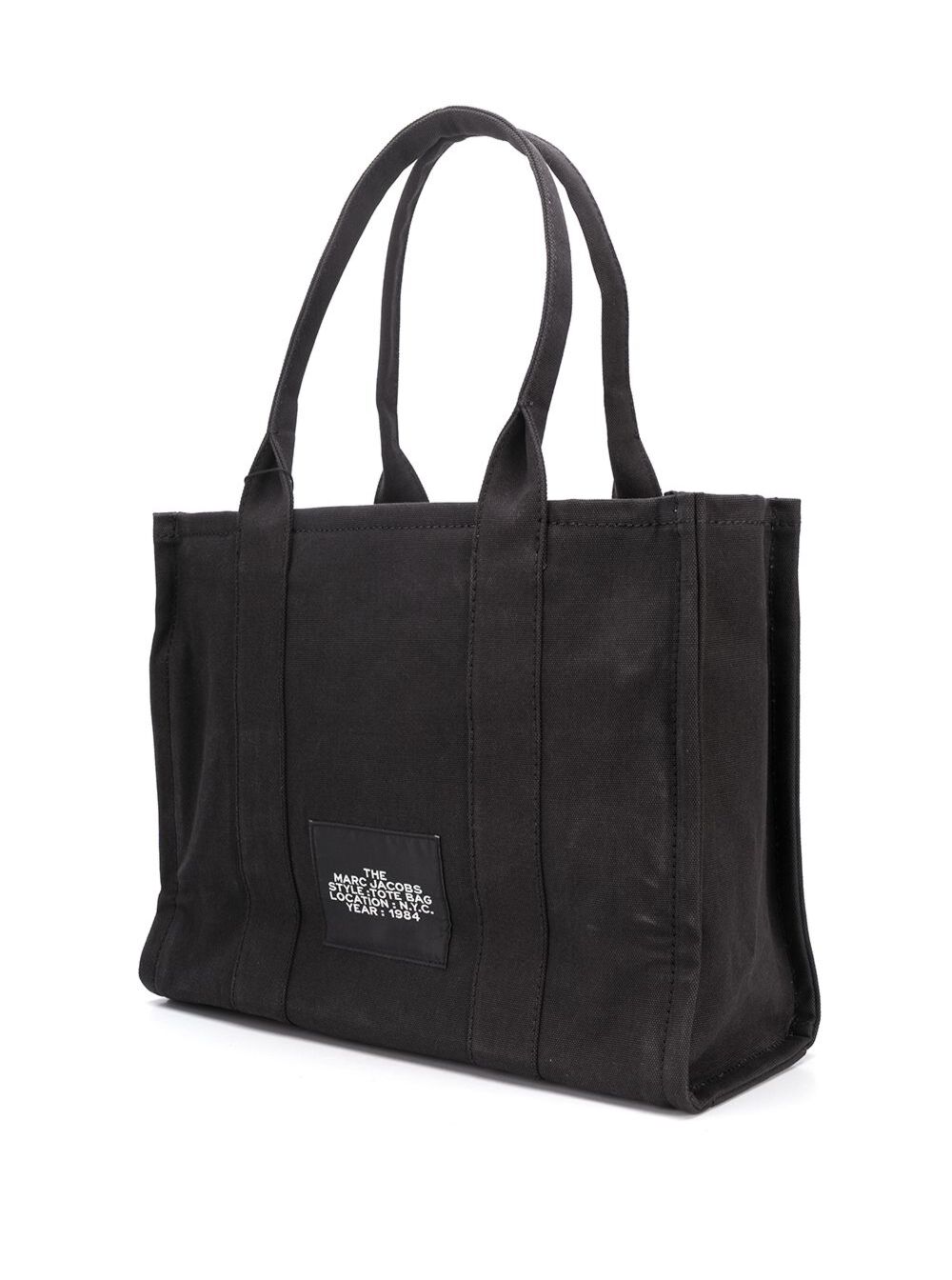 Marc Jacobs Women 'The Large Tote' Black Tote Bag With Contrast Logo Print In Cotton Women