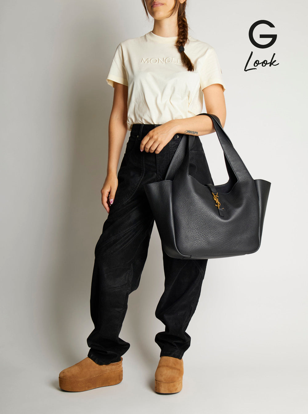 Saint Laurent Women Tote Bag With Two Top Handles And Hook Closure Cassandre In Grained Black Leather For Women