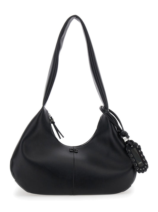 Ganni Women Shoulder Bag 'Bou Bag Hobo Medium' With Shoulder Strap And Removable Black Leather Logo Patch For Women