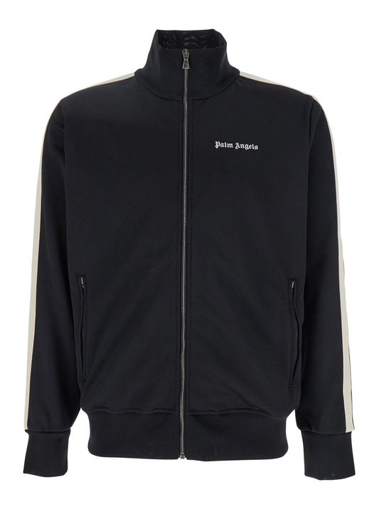 Palm Angels Men Men's Black 'Classic Logo' Sweatshirt With Printed Logo On Front In Tech Fabric