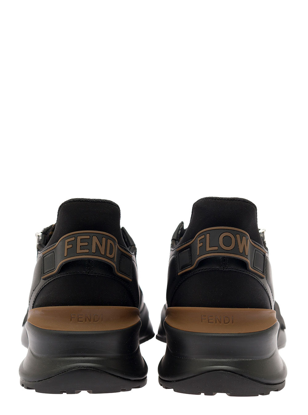 Fendi Men 'Fendi Flow' Black Low Sneakers With Diagonal F Detail In Fabric Man