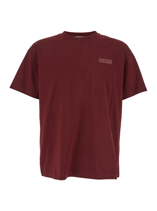 Givenchy Men Bordeaux T-Shirt With Logo Patch On Chest For Men