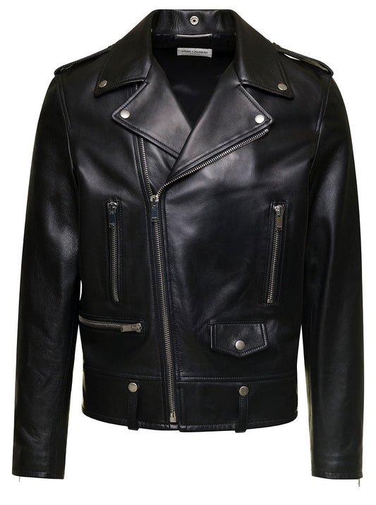 Saint Laurent Men Motorc Classique Jac - Black Leather Biker Jacket For Men