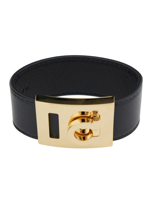 Ferragamo Women Bracelet 'Hug' With Gancini Detail In Black Smooth Leather For Women