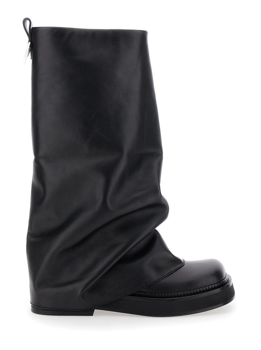 The Attico Women Boots 'Robin' With Square Toe And Logo Plate On The Back In Black Leather For Women