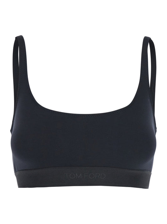 Tom Ford Women Top Bralette 'Brj016jex166l' With Wide Neckline And Logo Lettering On The Front In Black Stretch Modal For Women