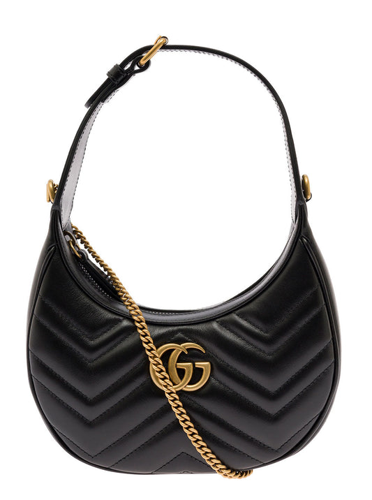 Gucci Women Shoulder Bag 'Gg Marmont' In Black Chevron Leather For Women