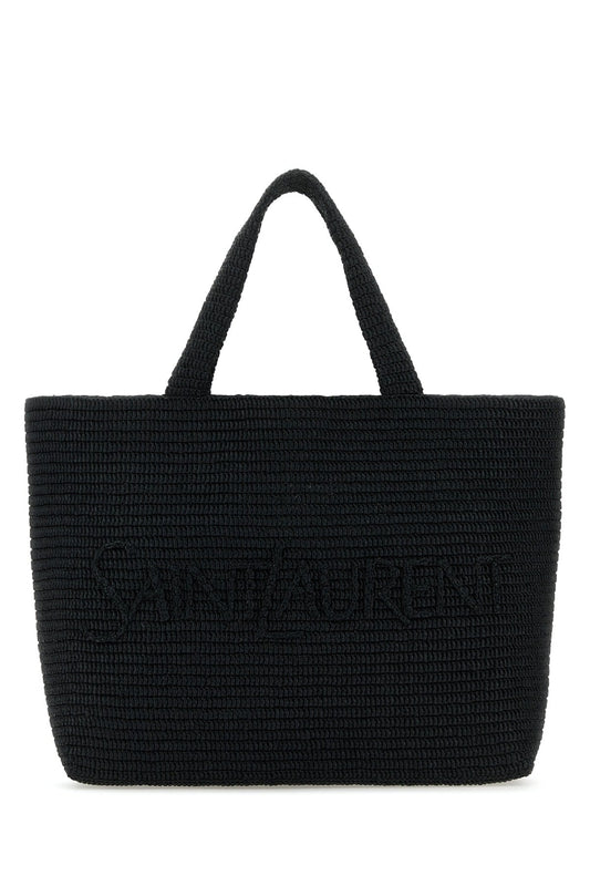 Saint Laurent Men Black Raffia Saint Laurent Shopping Bag