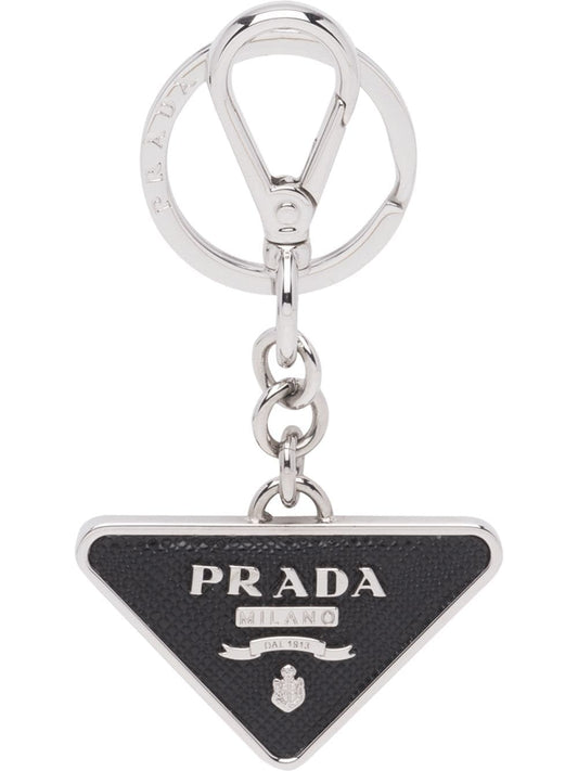 Prada Men Saffiano Leather And Metal Keychain