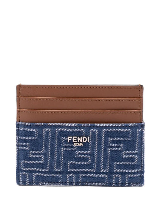 Fendi Men Leather And Denim-Effect Ff Jacquard Card Holder