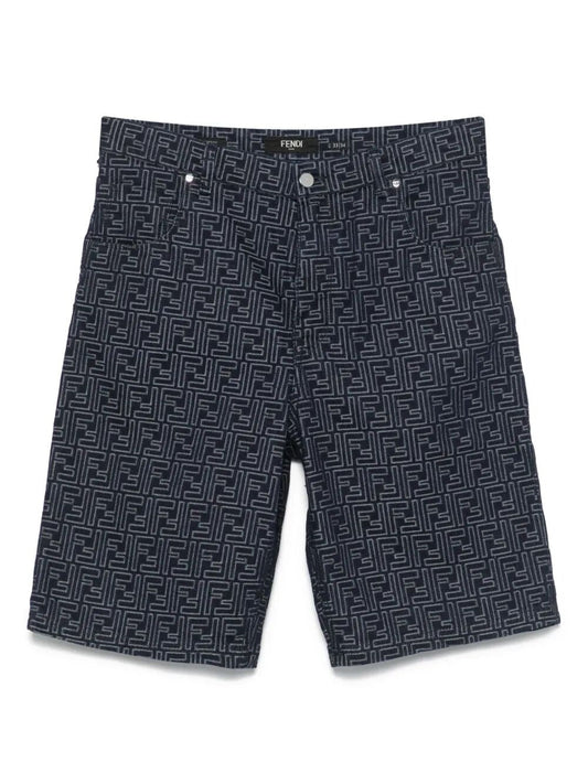 Fendi Men Ff Jacquard Denim Shorts