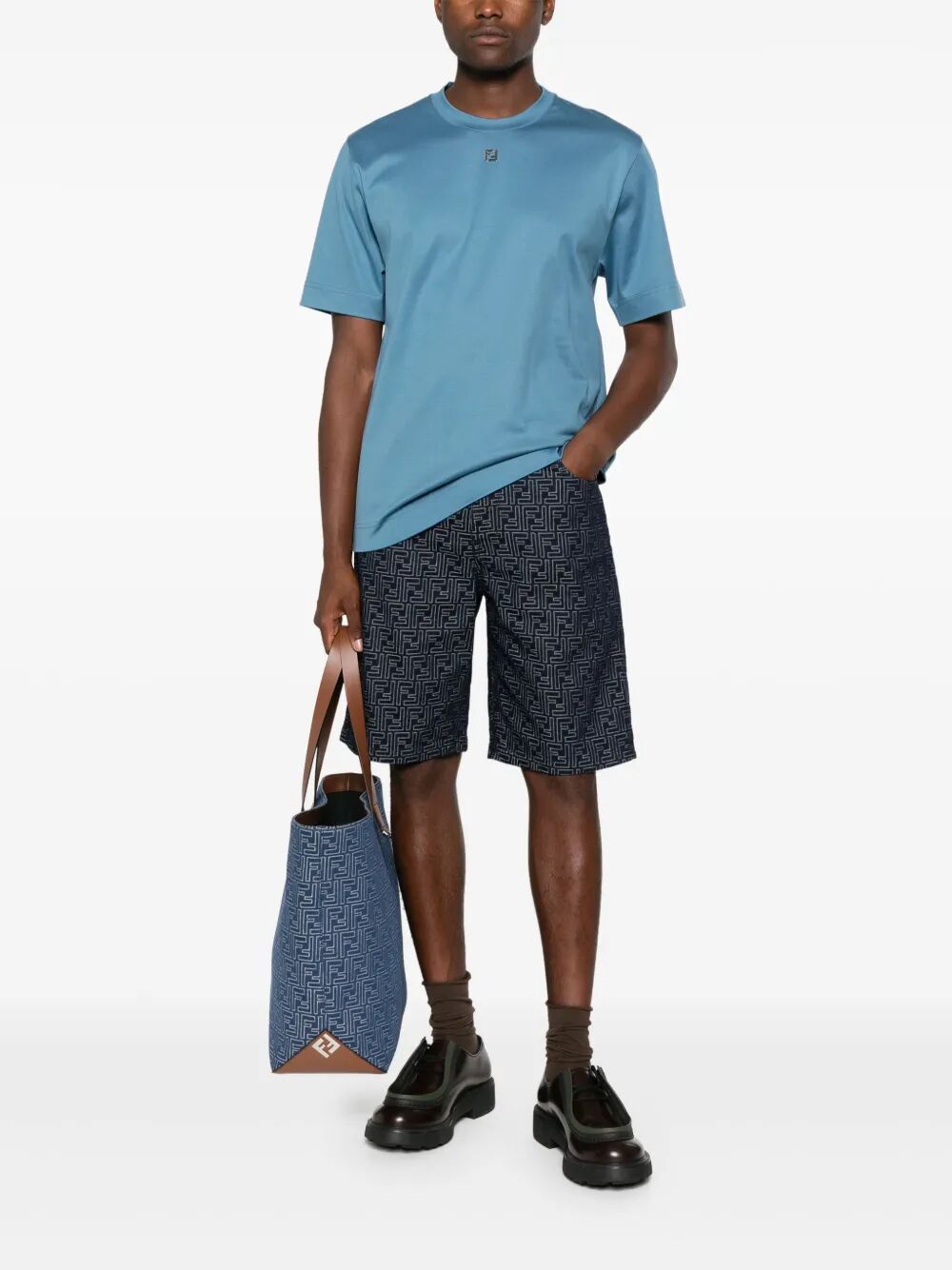 Fendi Men Ff Jacquard Denim Shorts