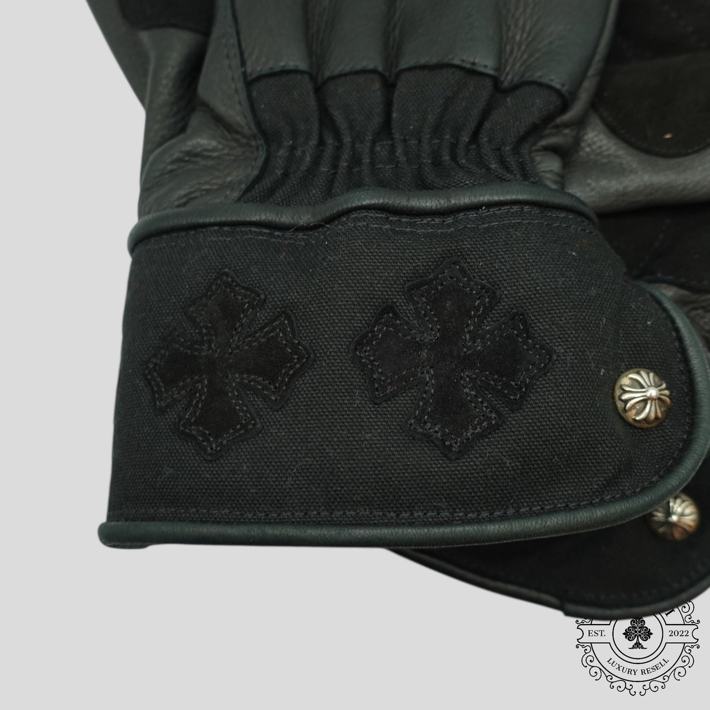 Chrome Hearts Plus Patch Leather Moto Gloves in Black