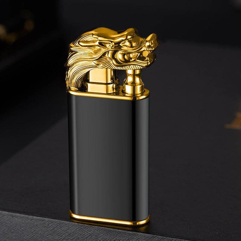 Mandotos Creative Blue Flame Lighter Dolphin Dragon Tiger Metal Windproof Double Flame Refillable