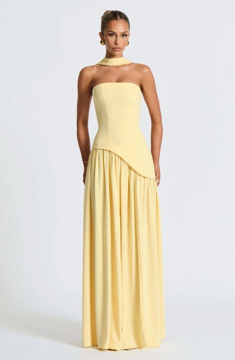 Cherry Lacquer Maliyah Maxi Dress with Chiffon Skirt & Scarf
