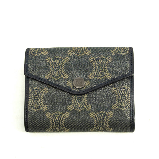 Celine Triomphe Canvas Blue and Grey Fine Strap Wallet #3962