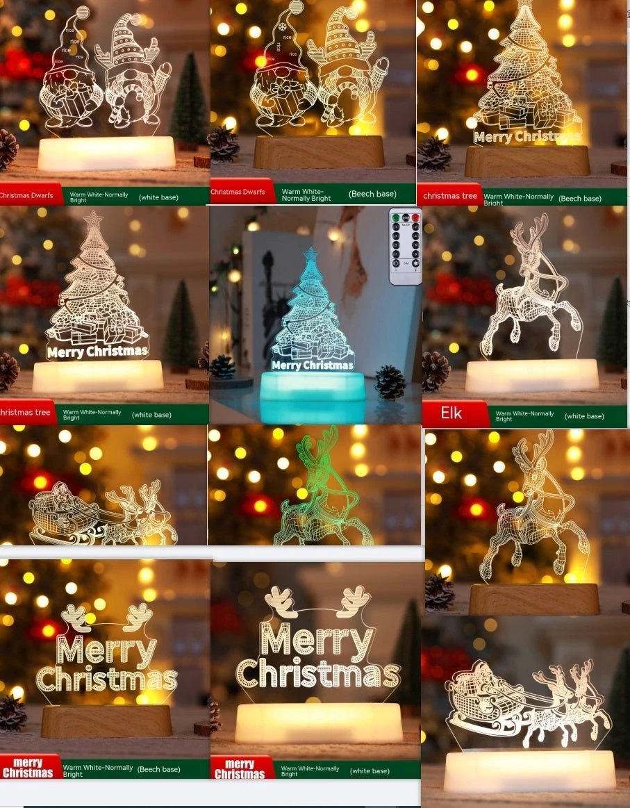 MANDOTOS Christmas 3D LED Acrylic Night Light Ornament Festive Holiday Decor Gift Idea For Kids