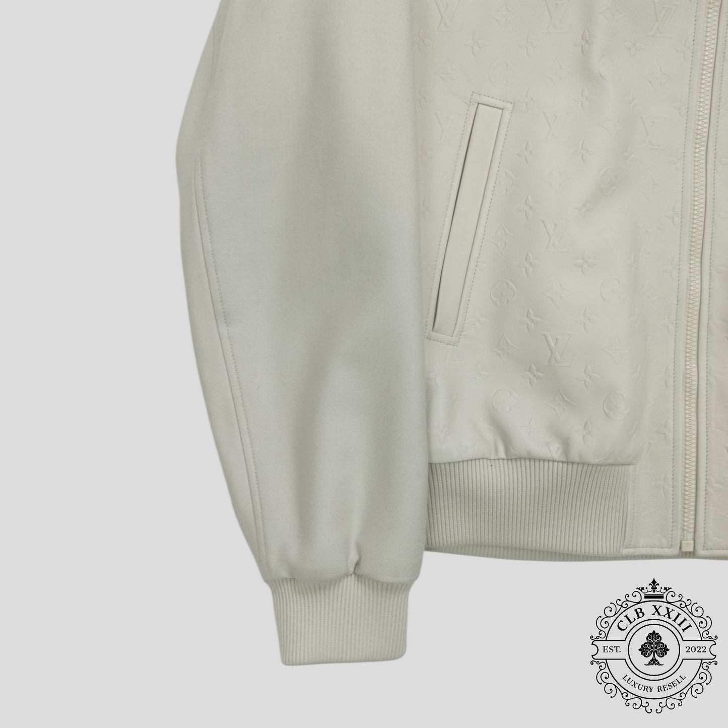 Louis Vuitton LVSE Debossed Monogram Mix Leather Jacket in White