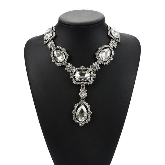Exaggerated Jewelry Alloy Glass Crystal Clavicle Chain Temperamental Popular Inlaid Jewel Water Drop Necklace