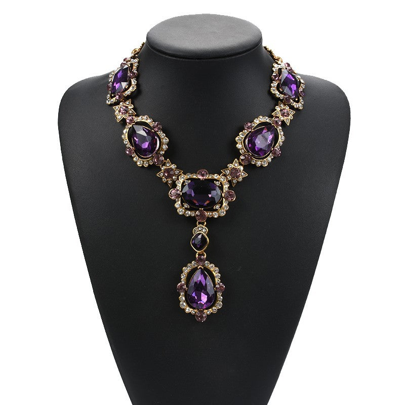 Exaggerated Jewelry Alloy Glass Crystal Clavicle Chain Temperamental Popular Inlaid Jewel Water Drop Necklace
