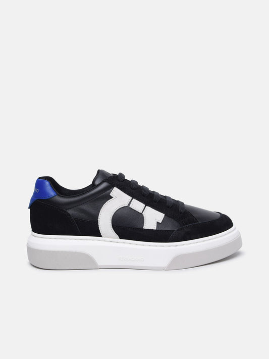 Ferragamo Men Cassina' Black Leather Blend Sneakers