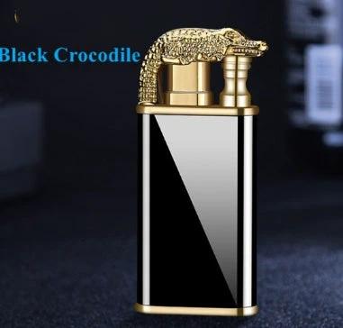 Mandotos Creative Blue Flame Lighter Dolphin Dragon Tiger Metal Windproof Double Flame Refillable