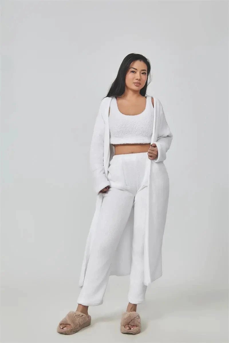 Women's 3-Piece Cozy Lounge Set - Pajama Set with Cardigan