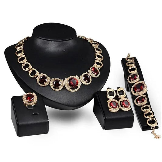 Gold Jewelry Set - 4-Piece Blue Gem Wedding Collection