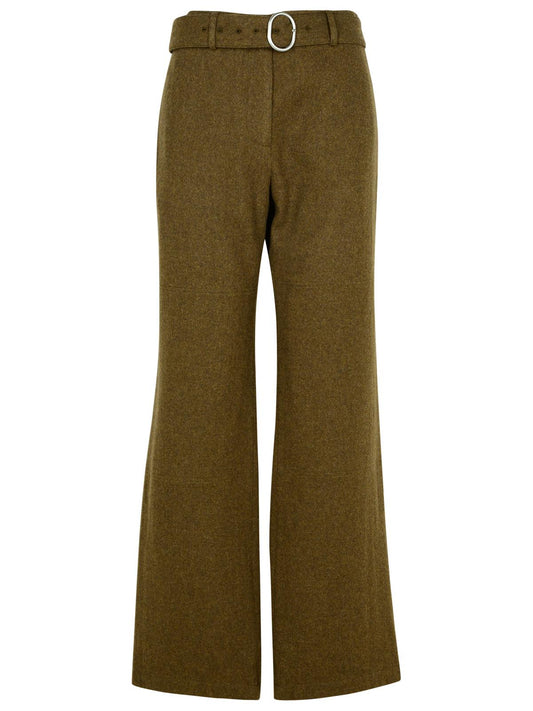 Jil Sander Green Wool Flannel Pants Women