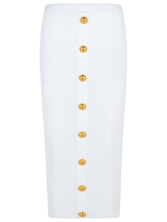Balmain Long Skirt In White Viscose Blend Women