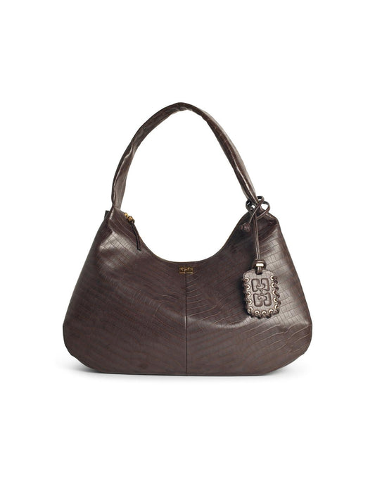 Ganni 'Bou Croco Xxl' Brown Recycled Leather Blend Bag Women