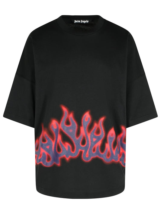 Palm Angels 'Flames' Black Cotton T-Shirt Men