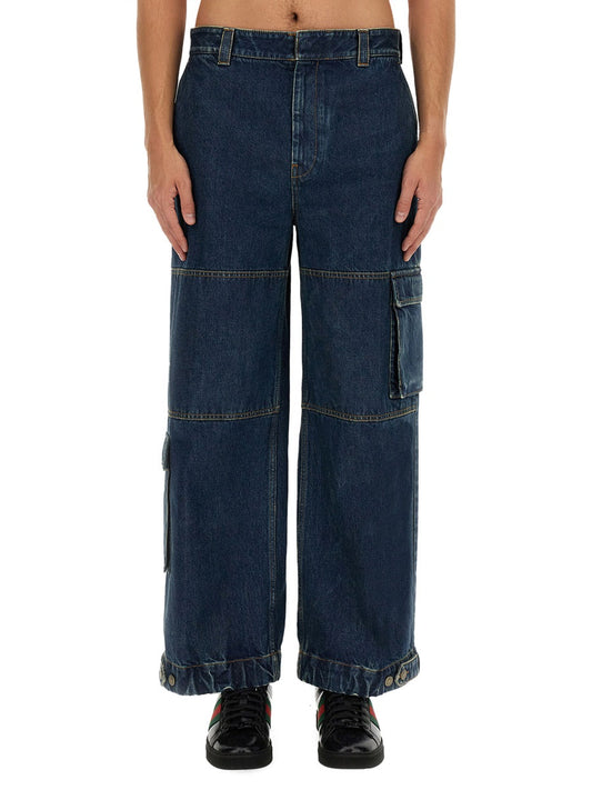 Gucci Men Denim Pants With Gucci Label