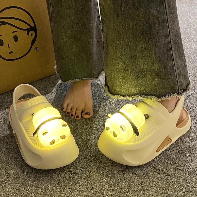 Mandotos Panda Lamp Light Up Slippers Sandals For Women EVA Comfort Non Slip Sole Summer