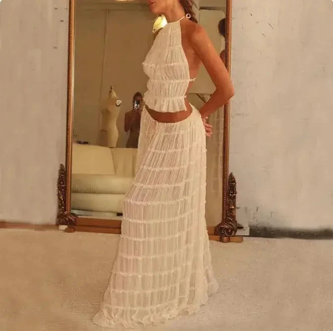 2-Piece Chic Halter Dress Suit Set