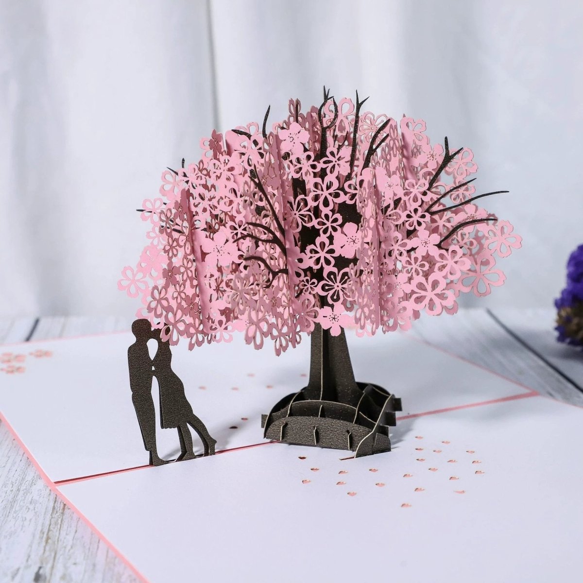 3D Laser-Cut Engagement Card: Red Heart & Romantic Silhouette