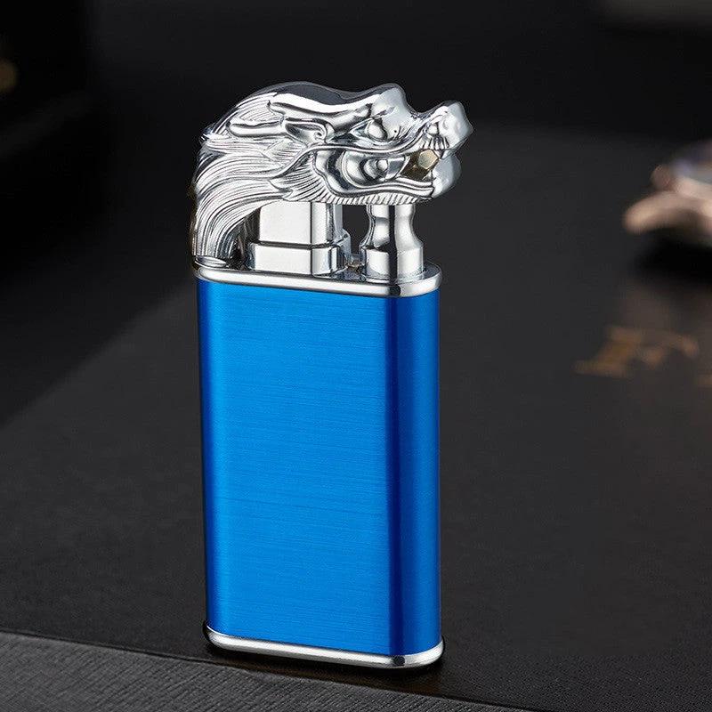 Mandotos Creative Blue Flame Lighter Dolphin Dragon Tiger Metal Windproof Double Flame Refillable