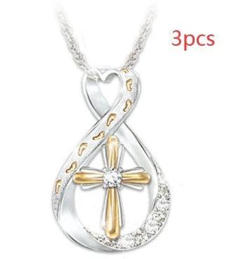 Mandotos Cross Footprint Diamond Pendant Two Tone Necklace