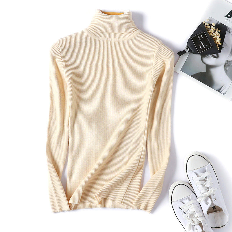 Women Turtleneck Sweater Women Long Sleeve Slim Fit Slimming Solid Color Korean Fresh Knitted Women Bottoming Shirt