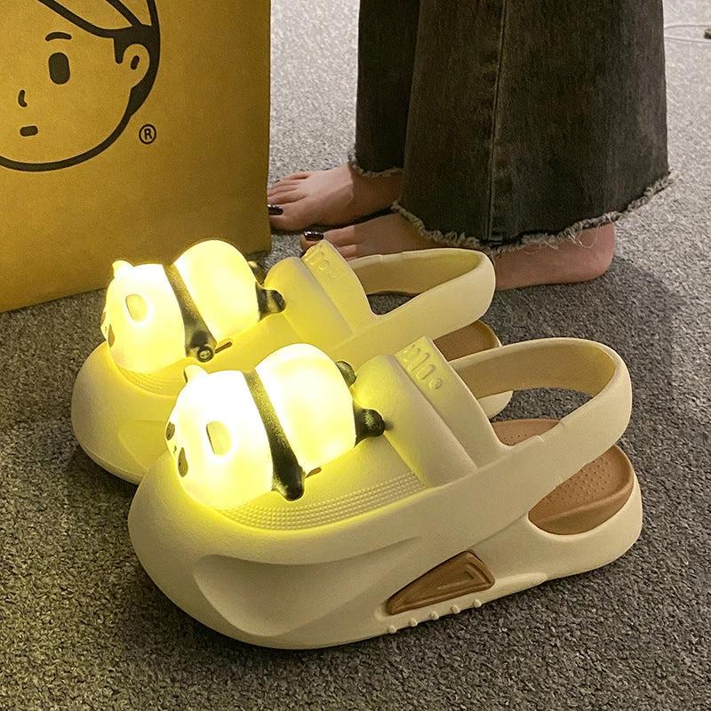 Mandotos Panda Lamp Light Up Slippers Sandals For Women EVA Comfort Non Slip Sole Summer