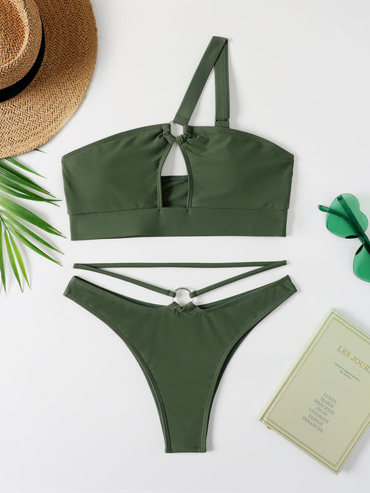 Swimsuit Bikini Swimsuit Ring One Shoulder Split Swimsuit Bikini
