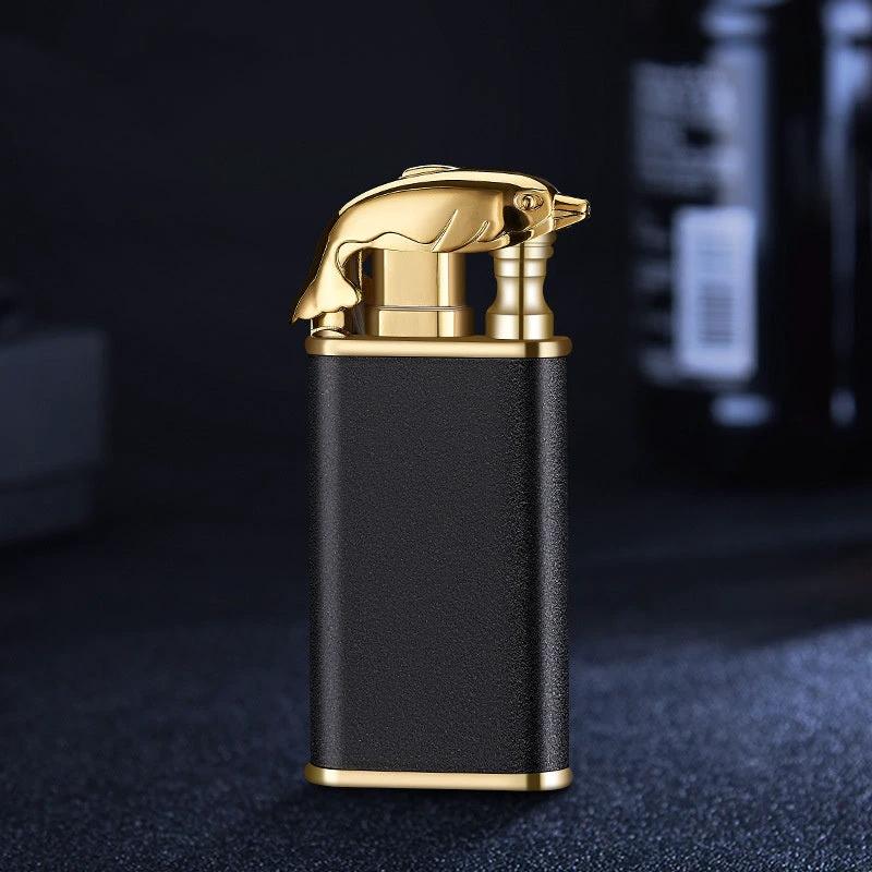 Mandotos Creative Blue Flame Lighter Dolphin Dragon Tiger Metal Windproof Double Flame Refillable