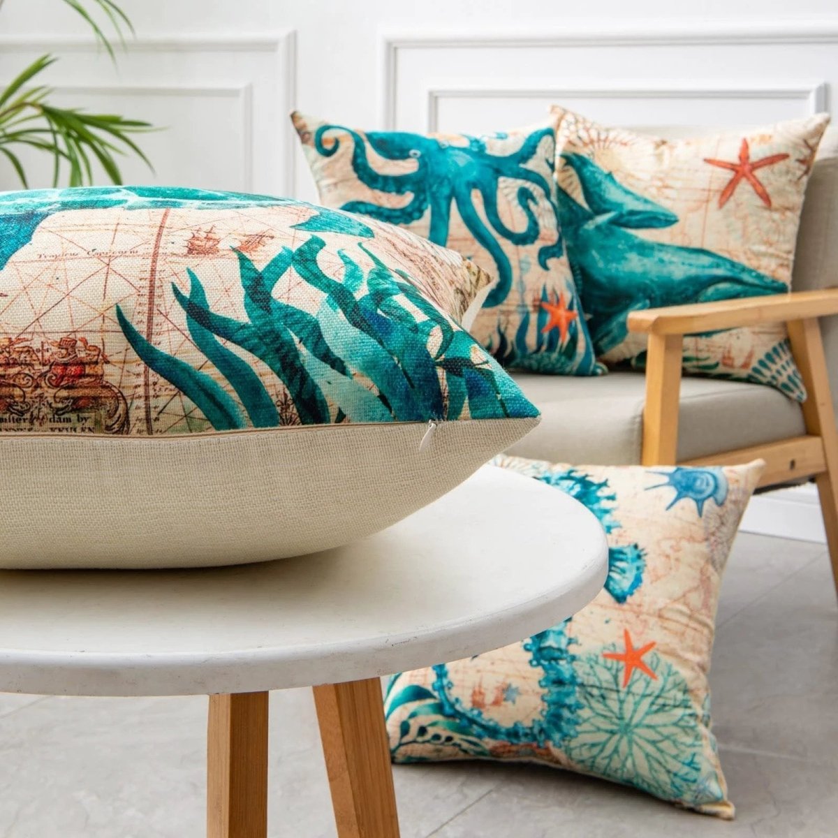Mandotos Sea Turtle Printed Cushion Covers Linen Throw Pillow Cases For Home Decor Sofa Chair