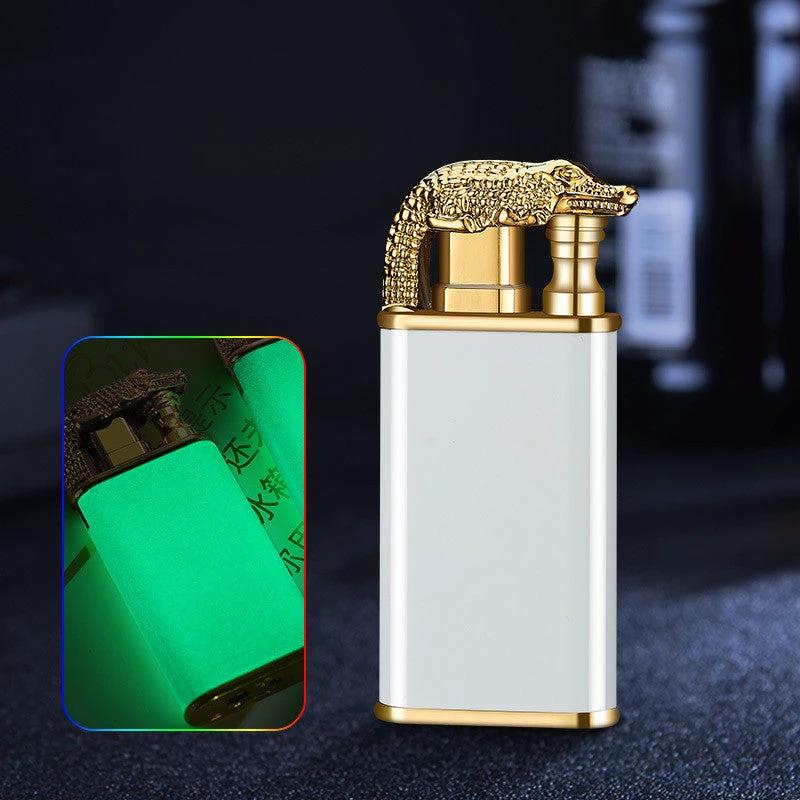 Mandotos Creative Blue Flame Lighter Dolphin Dragon Tiger Metal Windproof Double Flame Refillable