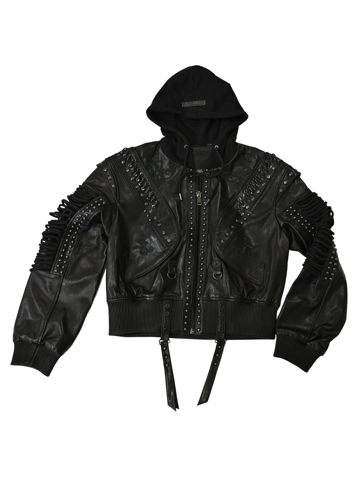 Lace Up Leather Bomber Jacket